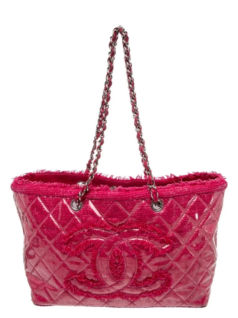 CHANEL Hot Pink Quilted Tote with Chain-Strap Handles